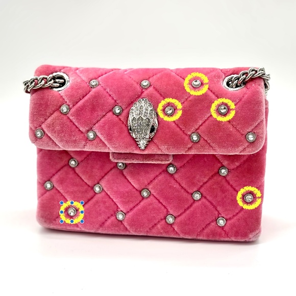 KURT GEIGER Mini Kensington Pink Quilted Velvet Crossbody With Gemstones - RARE - Picture 13 of 13